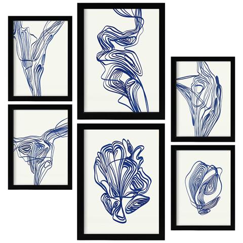 Set Di 6 Stampe Dipinti Decorativi Estetici Astratti E Inclinati, Allettanti Per Il Tuo Soggiorno, La Tua Camera Da Letto E La Tua Casa. A3 & A4 Cornice Nera - Foto 1