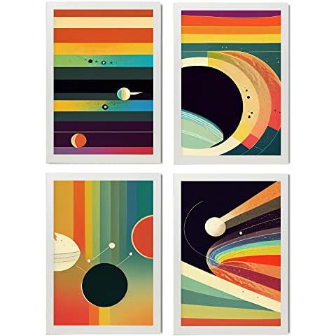 Set Di 4 Stampe Spettro Posters In Arte Astratta Illustrazioni E Manifesti Di Galassie Artistiche Moderne E A Colori Per L'interior Cornice Bianca A4 - Foto 1