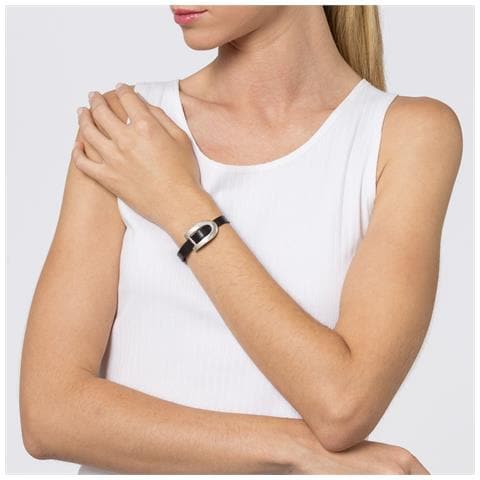 Bracciale In Pelle Nera E Argento Con Fibbia Centrale - Foto 2