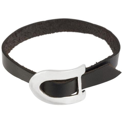 Bracciale In Pelle Nera E Argento Con Fibbia Centrale - Foto 1