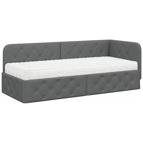 Cornice del letto ad angolo Grigio scuro 80 x 200 cm Tessuto - Foto 1