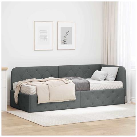 Cornice del letto ad angolo Grigio scuro 80 x 200 cm Tessuto - Foto 2