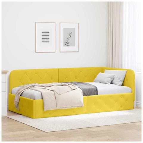 Cornice del letto ad angolo Giallo 100 x 200 cm Velluto - Foto 2