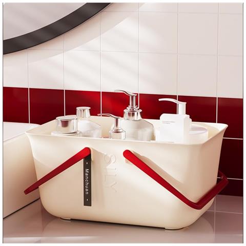 Cesto Doccia Portatile Piccolo - Organizer Bagno Con Drenaggio Rapido Beige - Foto 2