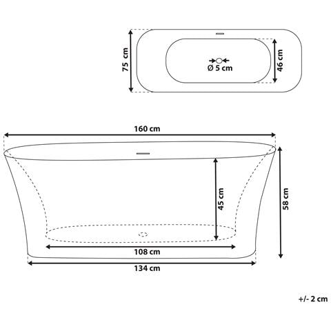 Vasca Da Bagno Freestanding Lanalhue 160 X 75 Cm Nero - Foto 8