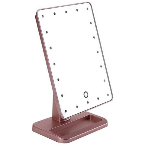 Specchio Da Trucco Da Tavolo Led Con Sensore Tattile E Rotazione A 360° - 20 Led Pinkgold - Foto 1