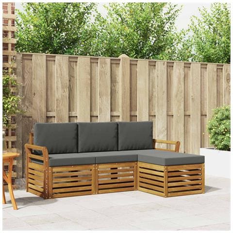 Set divani 4 pcs Naturale e Antracite Legno di Acacia Massello - Foto 2