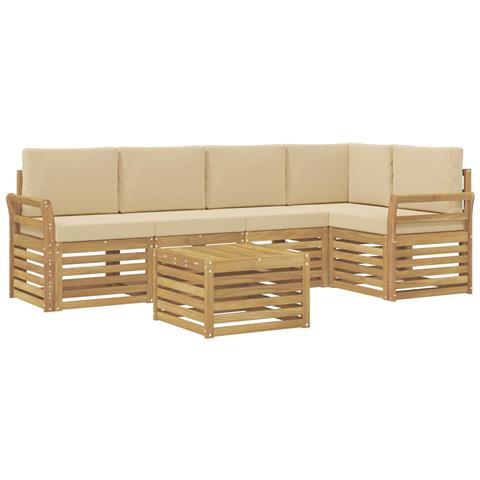 Set di divani da esterno 6 pcs Bianco e Beige 59 x 59 x 37 cm - Foto 1