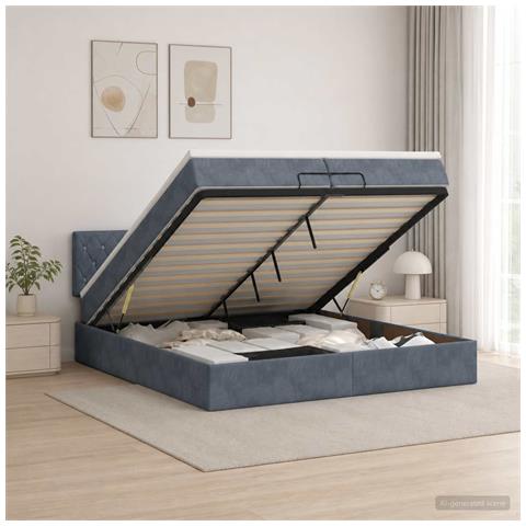 Letto ottomano con materasso Grigio Scuro 200 x 200 cm Velluto - Foto 2