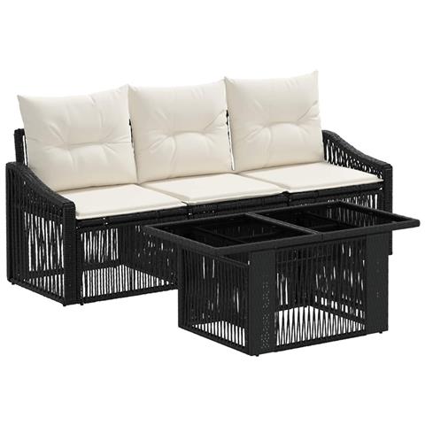 Set Divano da Giardino 4 pz Nero e Bianco Crema polyrattan - Foto 1