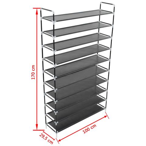Scarpiera con 10 Ripiani in Metallo e Tessuto non Tessuto Nero - Foto 2
