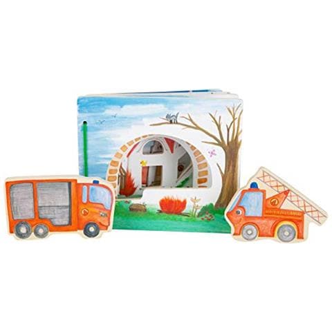 Piccolo Piede 12040 Feuerwehr Interaktiv Bilderbuch Aus Mit Holzbabybuch Feuerwehrautoregt Die Phantasie Anno Giocattolomulticolore - Foto 2