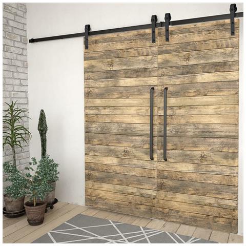 Kit di Binari per Porte Scorrevoli 2 pz 200 cm in Acciaio Nero - Foto 2