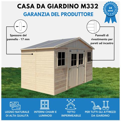 Casa Da Giardino In Legno Naturale Con Pavimento Impregnato H246x418x220 Cm / 8 M²- Magazzino Esterno Con Finestre - Timbela M332+m332g - Foto 7