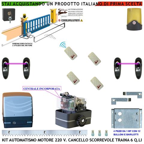 Kit Automatismo Cancello Scorrevole Da 4 Mt Motore 220 V Con Centrale Traina 6 Q.li 4 Radiocomandi Faro Antenna Selett - Foto 1