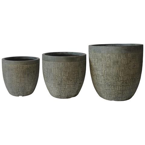 Vasi Bassi Da Esterno Giardino In Fibra Di Argilla Marrone Scuro Set 3 Pezzi Dalia - Foto 1