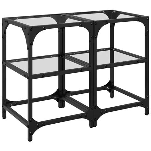 Tavolini Con Piano In Vetro Trasparente 2 Pz 30x30x45cm Acciaio - Foto 2