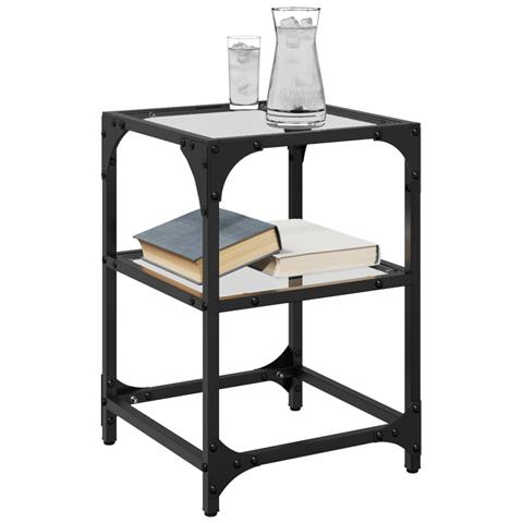 Tavolini Con Piano In Vetro Trasparente 2 Pz 30x30x45cm Acciaio - Foto 3