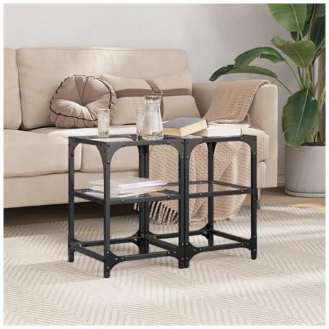 Tavolini Con Piano In Vetro Trasparente 2 Pz 30x30x45cm Acciaio - Foto 1