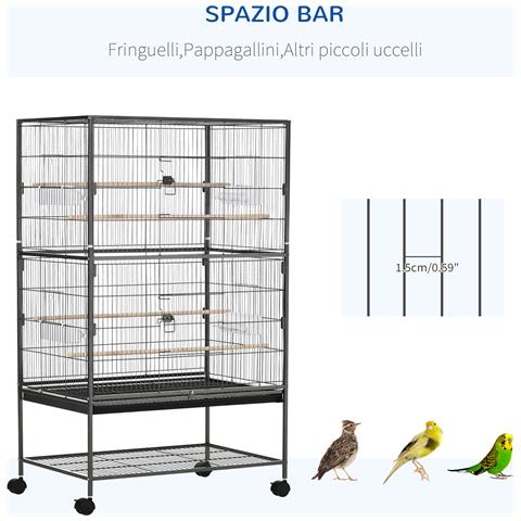 Gabbia Per Uccelli Da Interni In Legno Con Vassoio, 4 Ruote E Trespolo, 78x52x132cm - Foto 6