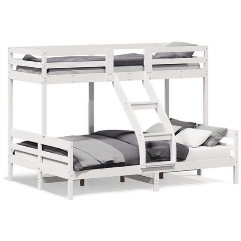 Letto A Castello 80x200/140x200cm Bianco Legno Massello Di Pino - Foto 2