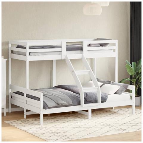 Letto A Castello 80x200/140x200cm Bianco Legno Massello Di Pino - Foto 1