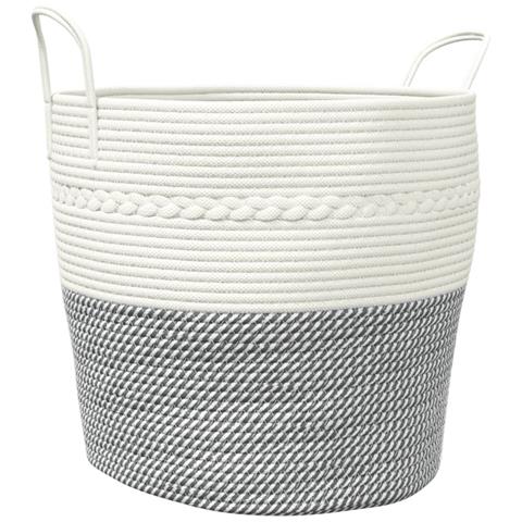Cestino Portaoggetti Grigio E Bianco 43x38 Cm In Cotone - Foto 2
