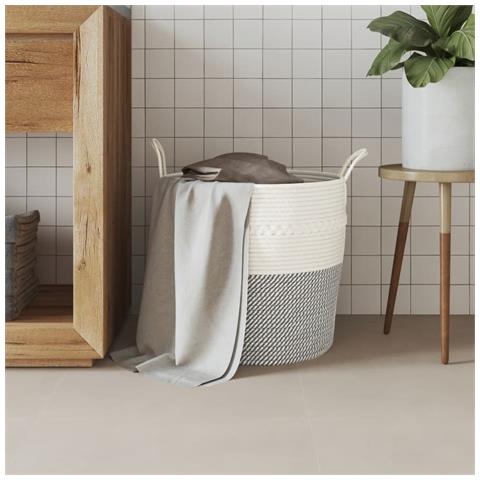 Cestino Portaoggetti Grigio E Bianco 43x38 Cm In Cotone - Foto 3