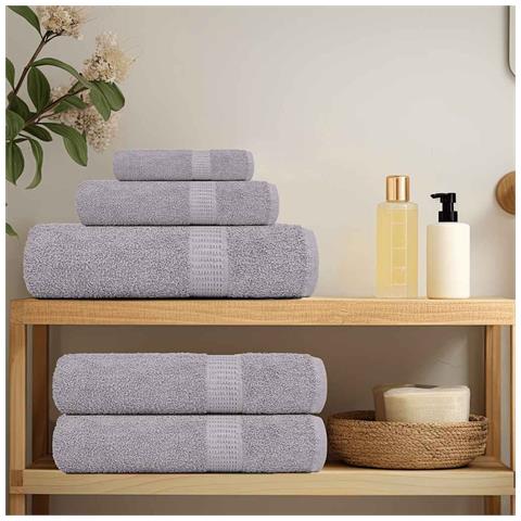 Set Asciugamani 6 Pz Grigio 360 Gsm 100% Cotone - Foto 3