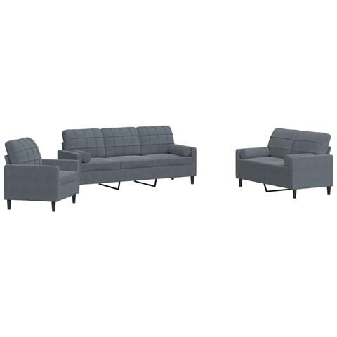 Set Di Divani 3 Pz Con Cuscini E Rinforzi Grigio Scuro Velluto - Foto 2