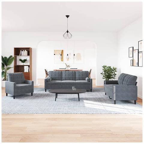 Set Di Divani 3 Pz Con Cuscini E Rinforzi Grigio Scuro Velluto - Foto 3