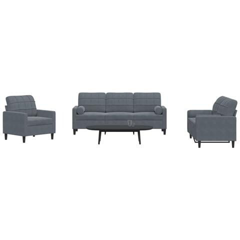 Set Di Divani 3 Pz Con Cuscini E Rinforzi Grigio Scuro Velluto - Foto 1