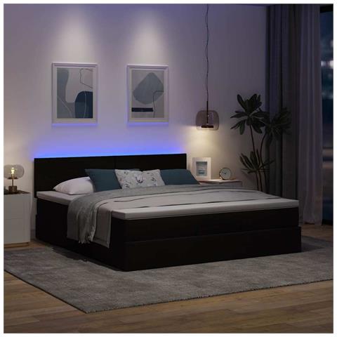 Pouf Letto Con Materasso E Led Marrone Scuro 180x200cm Tessuto - Foto 3