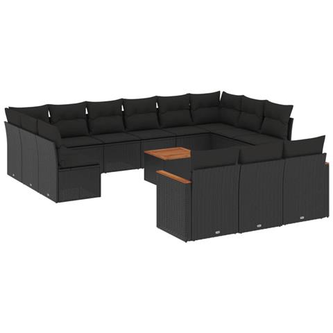 Lusso Casadino -  Set Divani Da Giardino 14pz Con Cuscini In Polyrattan Nero - Foto 1