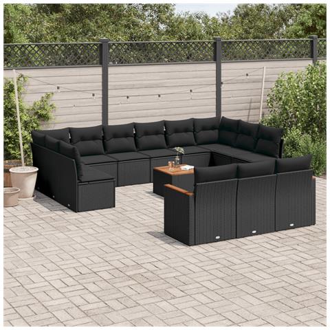 Lusso Casadino -  Set Divani Da Giardino 14pz Con Cuscini In Polyrattan Nero - Foto 3