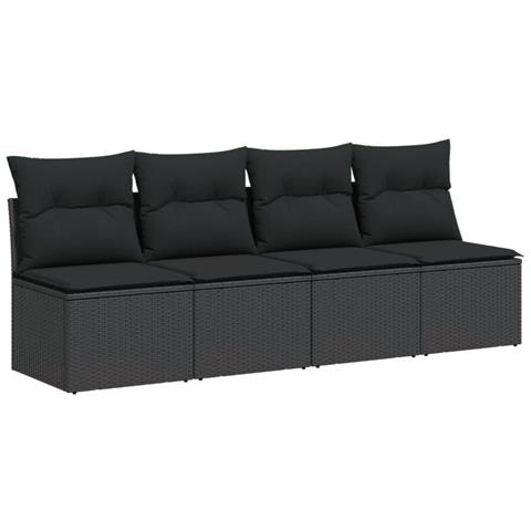 Divano Da Giardino Con Cuscini A 4 Posti Nero In Polyrattan - Foto 1