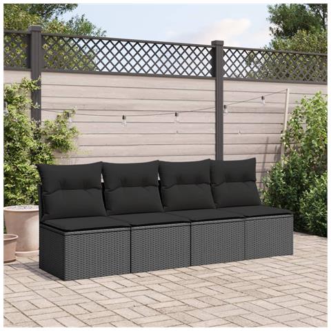 Divano Da Giardino Con Cuscini A 4 Posti Nero In Polyrattan - Foto 2