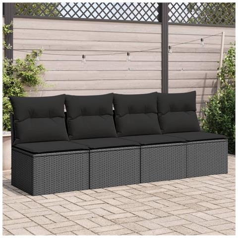 Divano Da Giardino Con Cuscini A 4 Posti Nero In Polyrattan - Foto 8