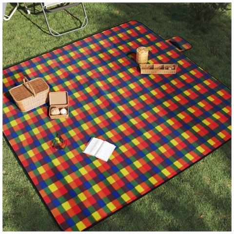 Tovaglia Picnic Pieghevole Quadri Multicolore 200x200cm Velluto - Foto 2