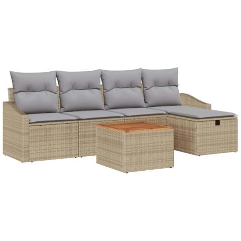 Set di divani da giardino 6 pezzi con cuscini Beige Rattan sintetico - Foto 1