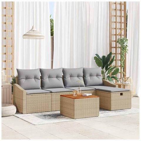 Set di divani da giardino 6 pezzi con cuscini Beige Rattan sintetico - Foto 2