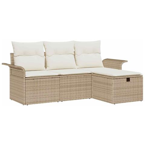 Set di Divano da Giardino a 4 pezzi con Cuscini Beige Poli Rattan - Foto 1