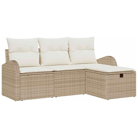 Set Divano da Giardino 4 Pezzi con Cuscini Beige in Rattan - Foto 1
