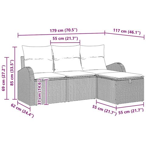 Set Divano da Giardino 4 Pezzi con Cuscini Beige in Rattan - Foto 9