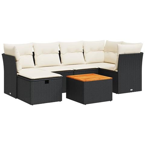 Set Divani da Giardino con Cuscini 7pz Nero Polyrattan - Foto 1