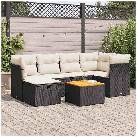 Set Divani da Giardino con Cuscini 7pz Nero Polyrattan - Foto 2