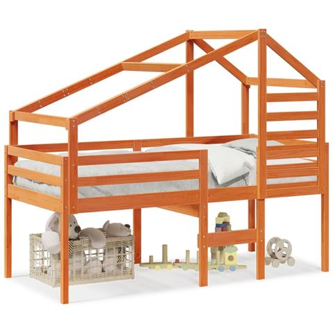 Letto a Soppalco con Tetto Marrone Cera 90x200 cm Legno di Pino - Foto 1