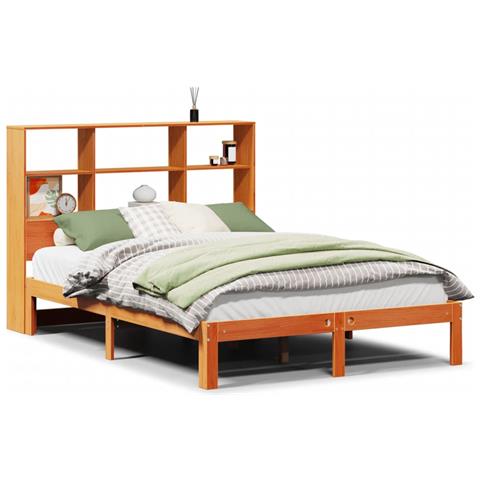 Letto Libreria senza Materasso Marrone Cera 140x200 cm in Pino - Foto 1