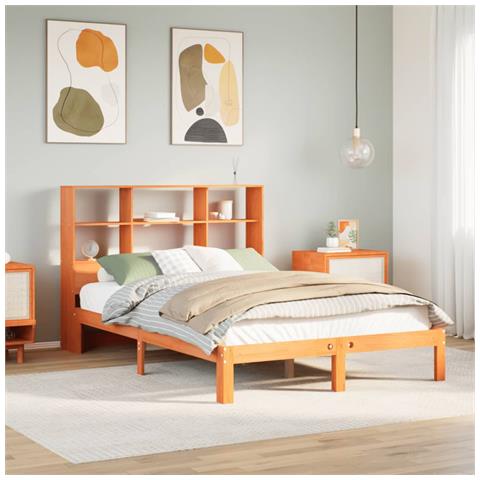 Letto Libreria senza Materasso Marrone Cera 140x200 cm in Pino - Foto 2