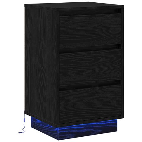 Comodino con LED rovere nero 39x34.5x65 cm in legno ingegnerizzato - Foto 1